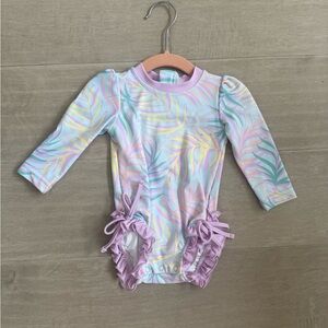 Caden Lane Pastel Palm Kids Swim One Piece